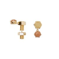 Boucles d'oreilles écrou plaquées or avec cuir - Noix de Muscade & Or Clair