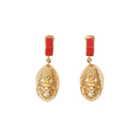 BRIGHT RED/L GOLD Boucles d'oreilles gorille et écrou plaquées or avec cuir