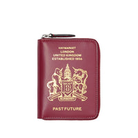 Portefeuille zippé en cuir avec imprimé passeport - Bourgogne