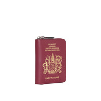 Portefeuille zippé en cuir avec imprimé passeport - Bourgogne