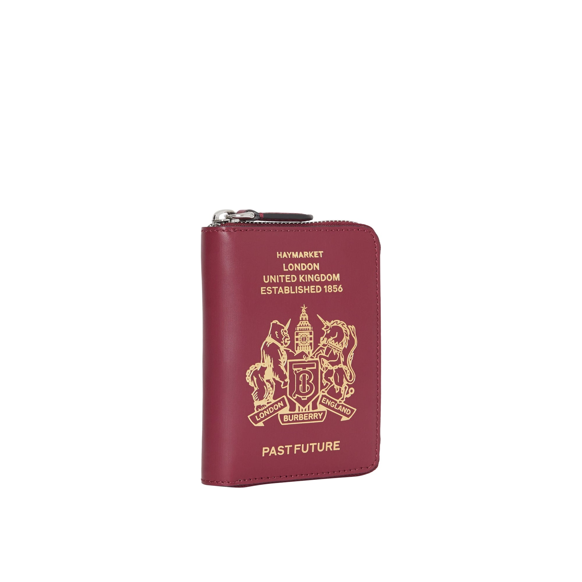 Portefeuille zippé en cuir avec imprimé passeport - Bourgogne