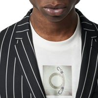 Veste de costume slim en laine à fines rayures avec boutons pression - Noir