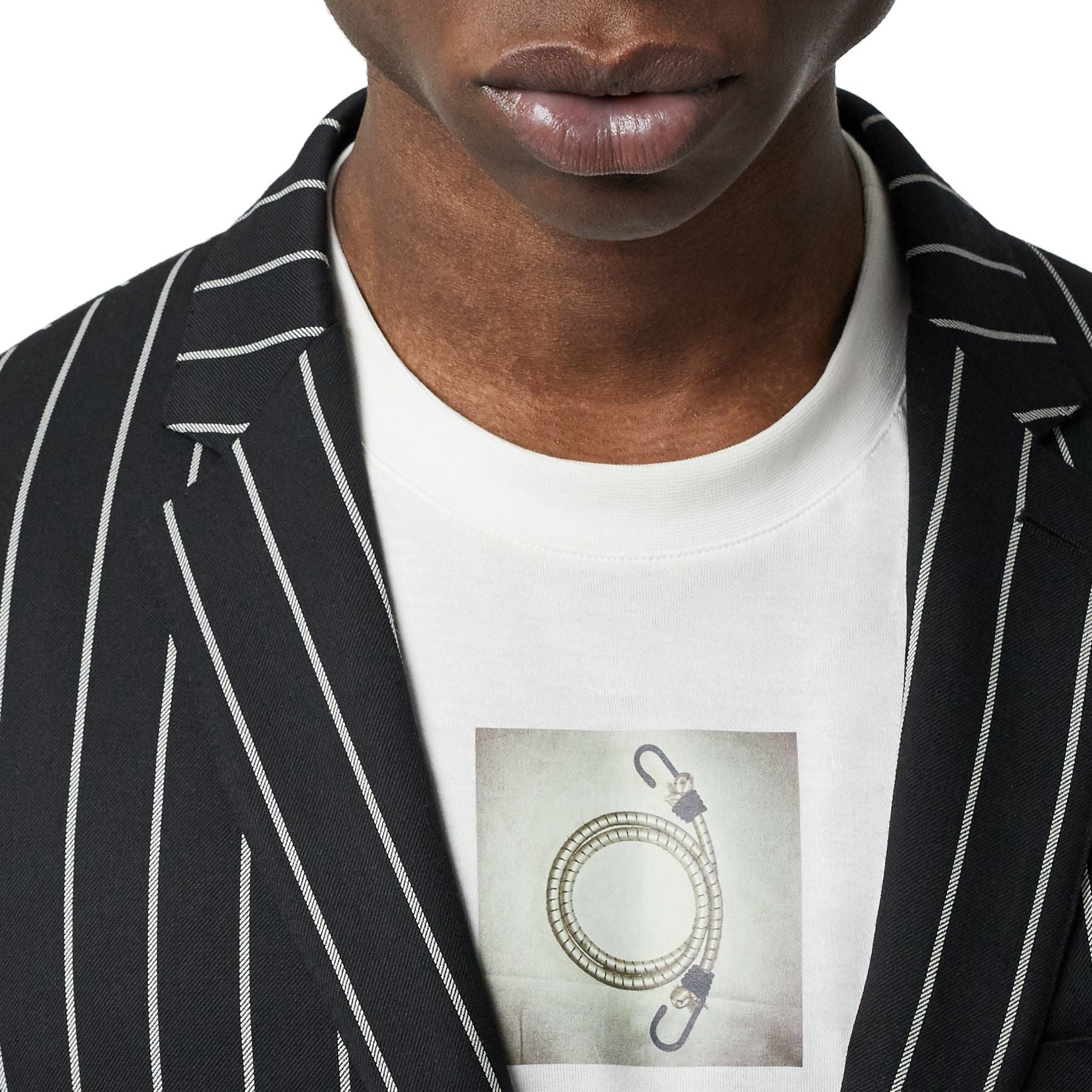 Veste de costume slim en laine à fines rayures avec boutons pression - Noir