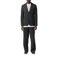 Veste de costume slim en laine à fines rayures avec boutons pression - Noir