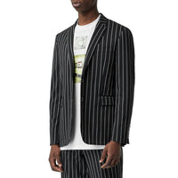 Veste de costume slim en laine à fines rayures avec boutons pression - Noir