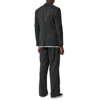 Veste de costume slim en laine à fines rayures avec boutons pression - Noir