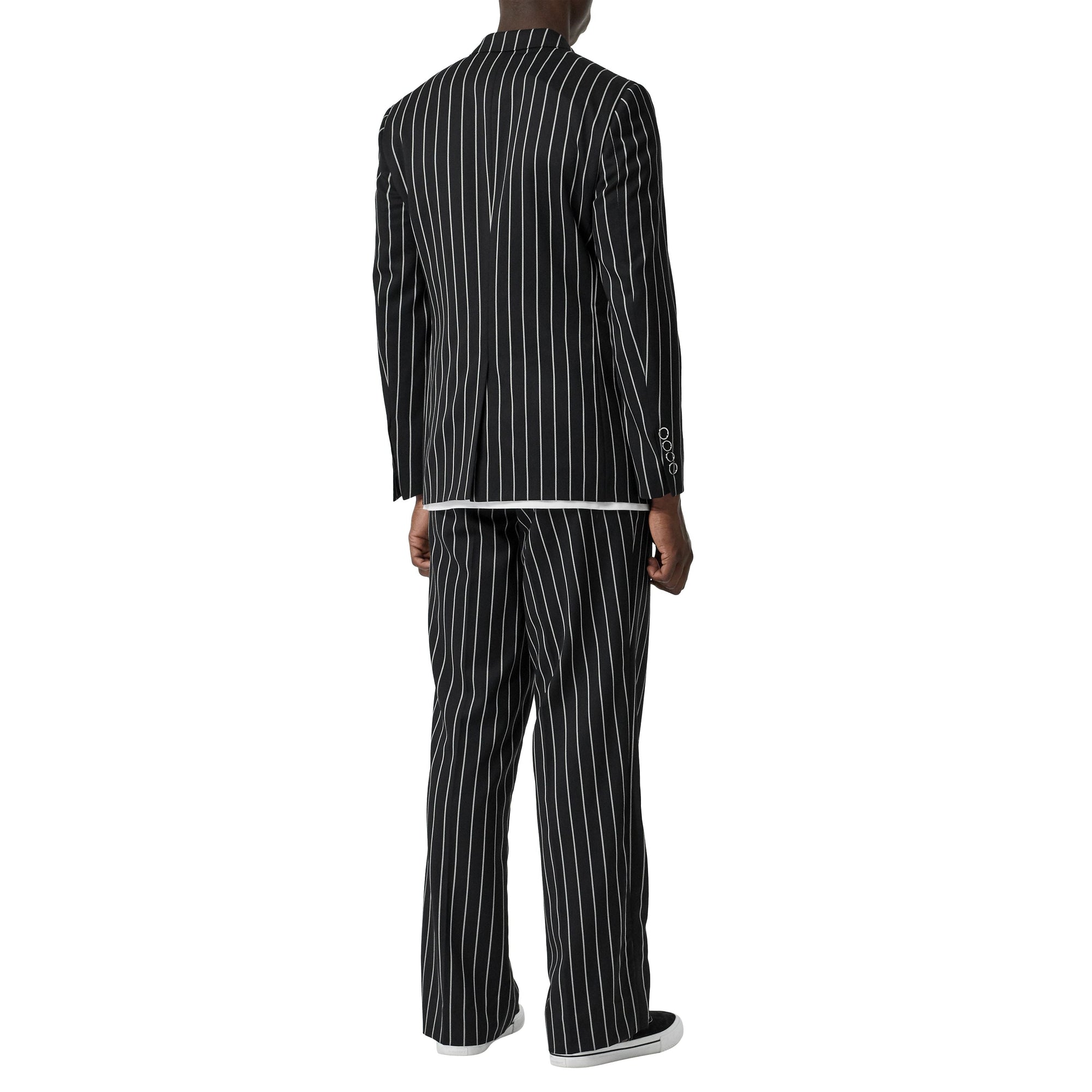 Veste de costume slim en laine à fines rayures avec boutons pression - Noir