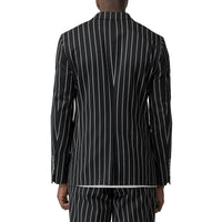 Veste de costume slim en laine à fines rayures avec boutons pression - Noir