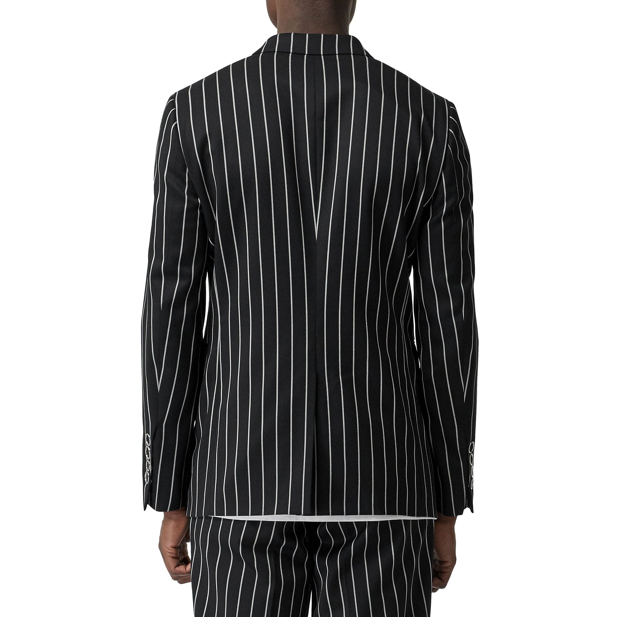 Veste de costume slim en laine à fines rayures avec boutons pression - Noir