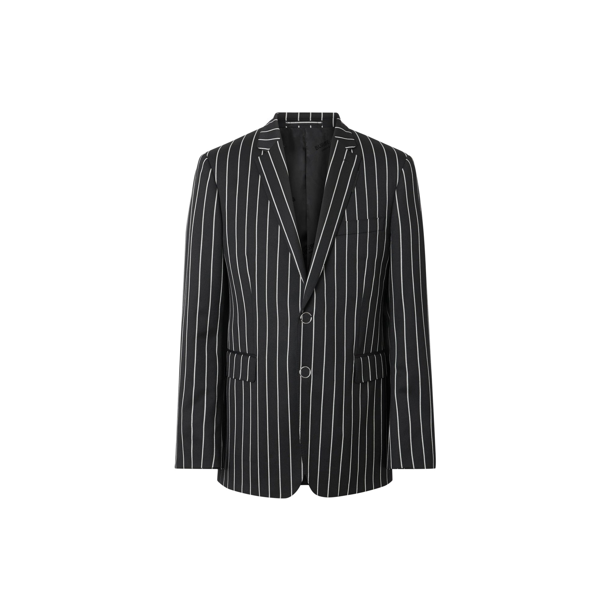 Veste de costume slim en laine à fines rayures avec boutons pression - Noir