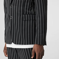 Veste de costume slim en laine à fines rayures avec boutons pression - Noir