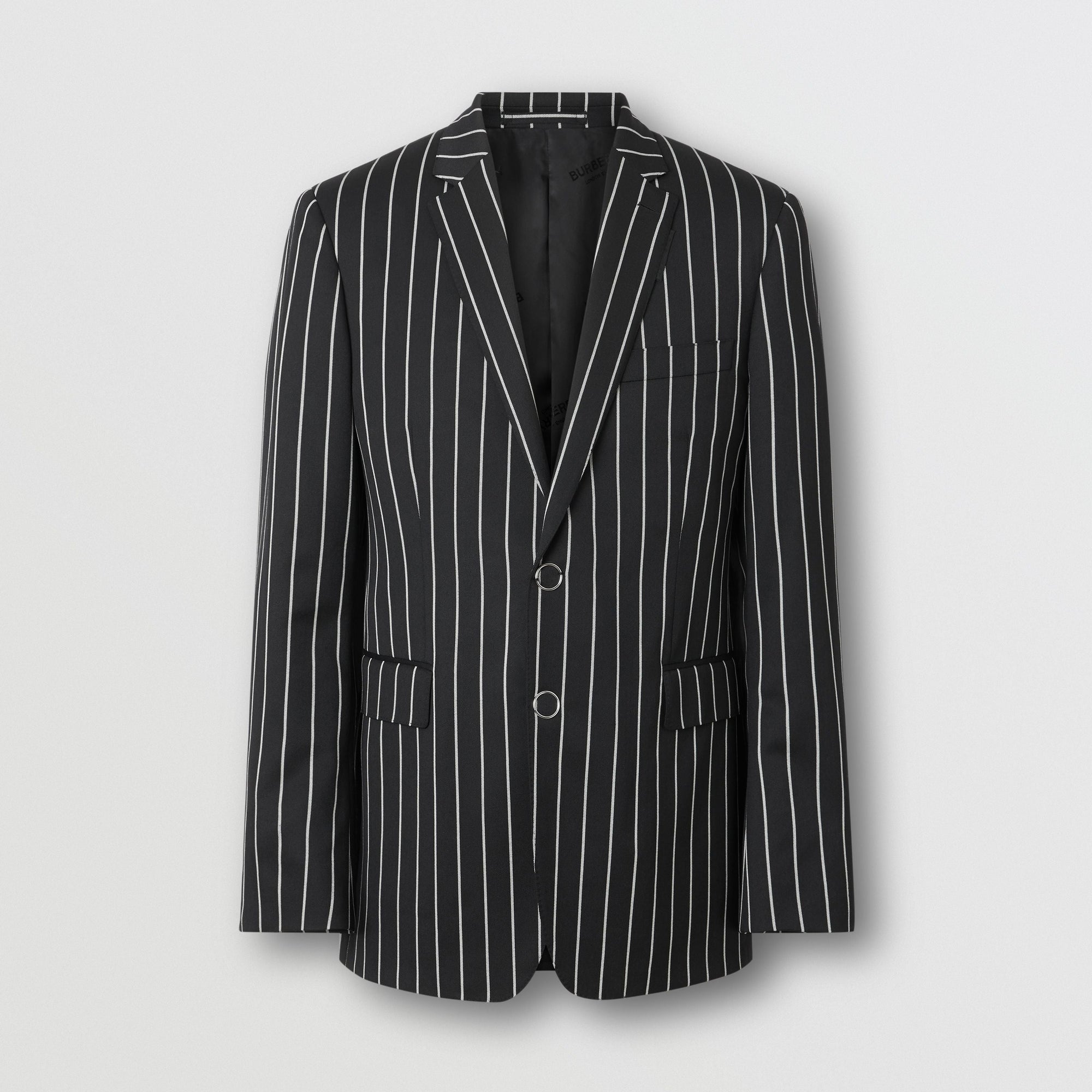 Veste de costume slim en laine à fines rayures avec boutons pression - Noir