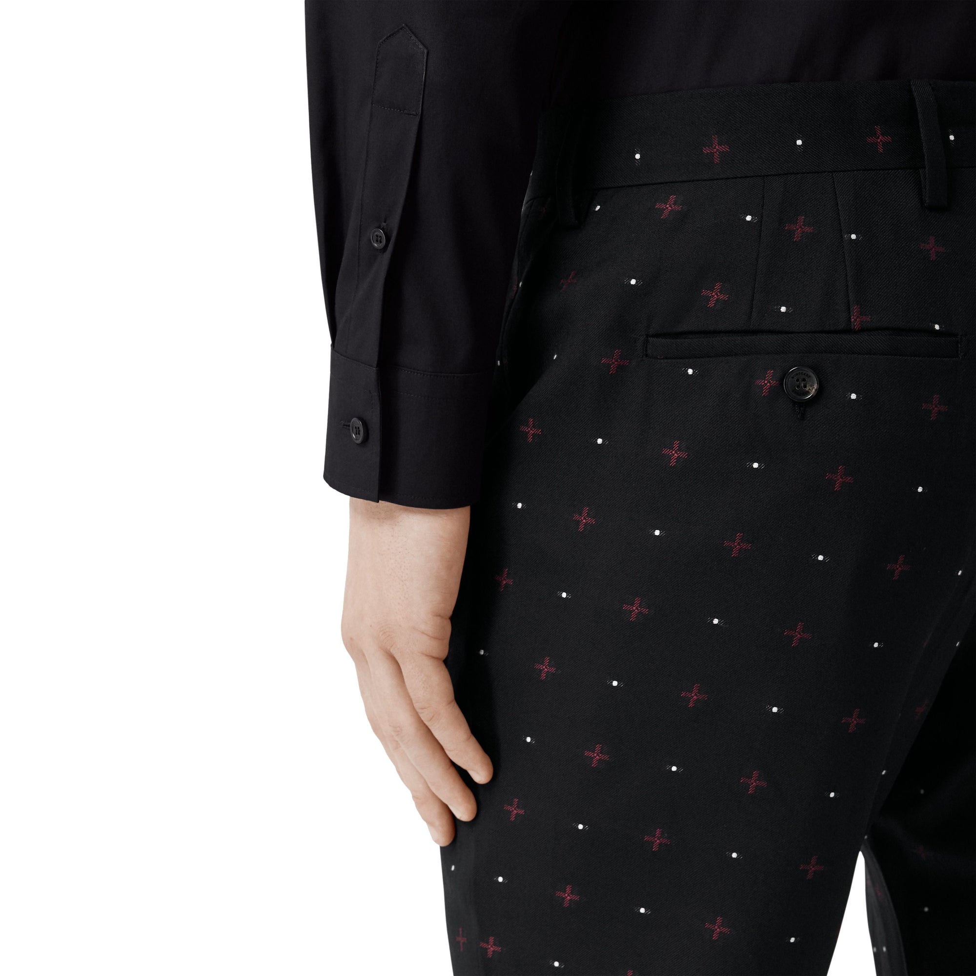 Pantalon de costume classique en laine et coton en fil coupé - Noir