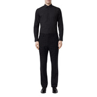 Pantalon de costume classique en laine et coton en fil coupé - Noir