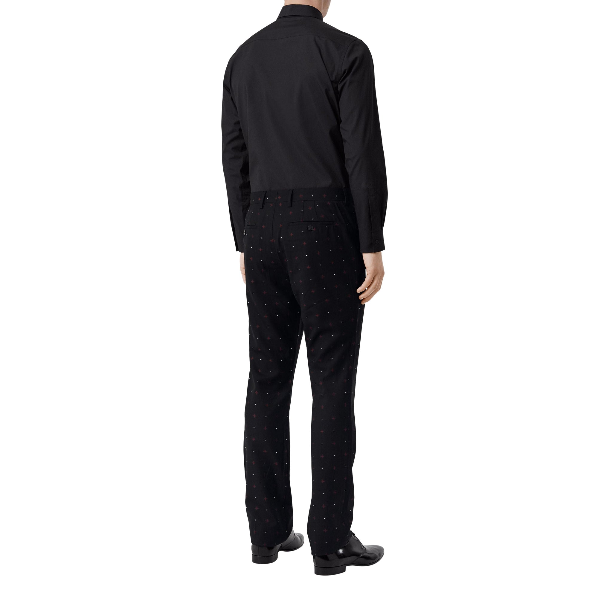 Pantalon de costume classique en laine et coton en fil coupé - Noir