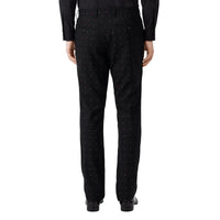 Pantalon de costume classique en laine et coton en fil coupé - Noir