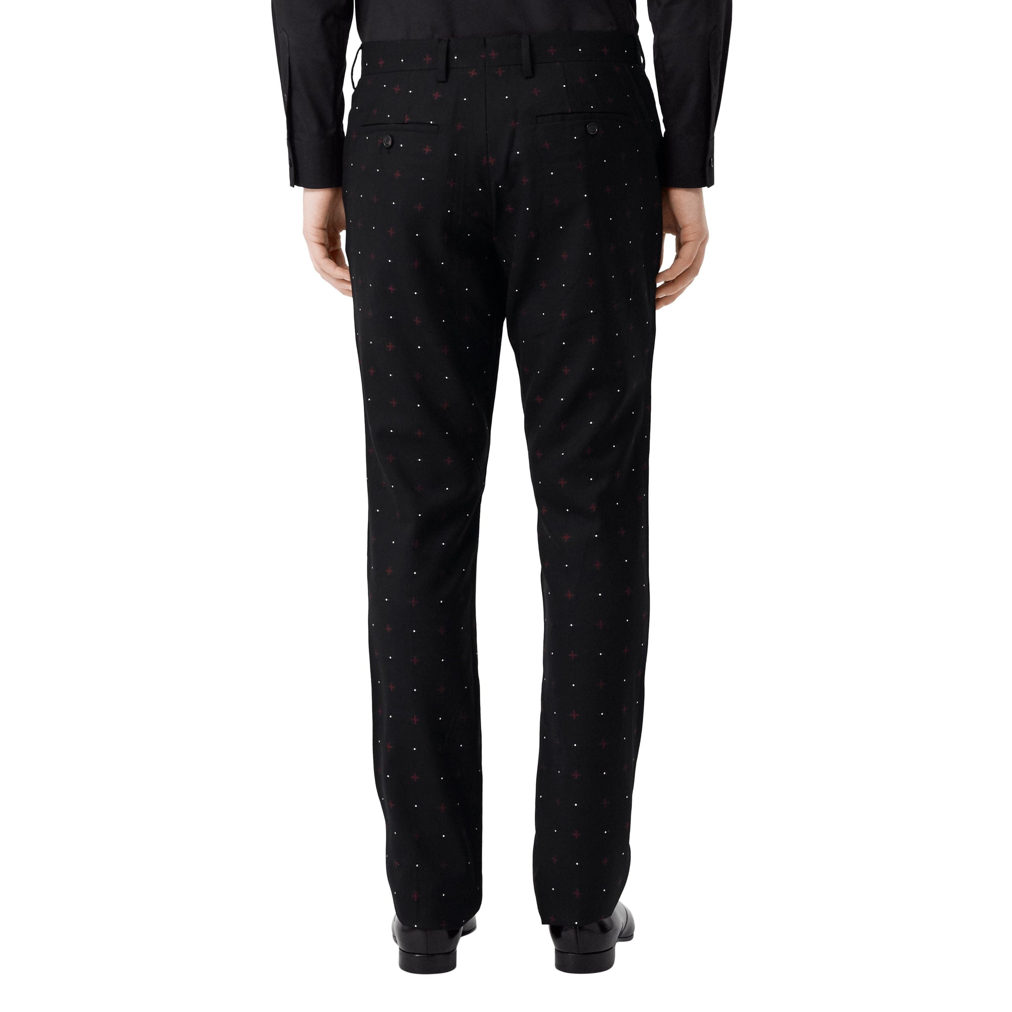 Pantalon de costume classique en laine et coton en fil coupé - Noir
