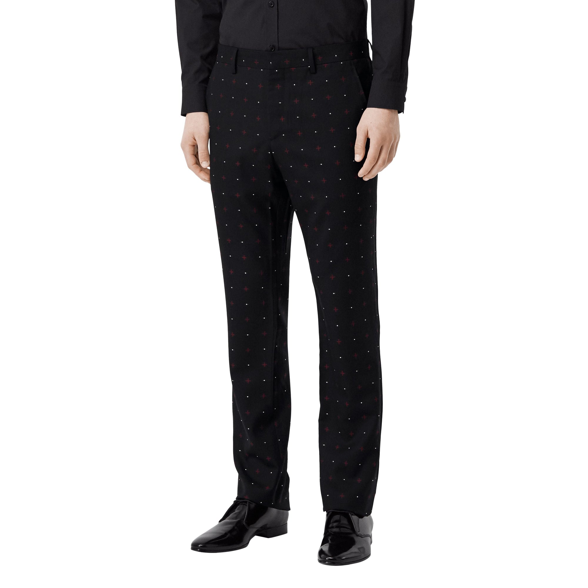 Pantalon de costume classique en laine et coton en fil coupé - Noir