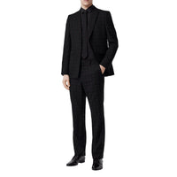 Pantalon de costume classique en laine et coton en fil coupé - Noir