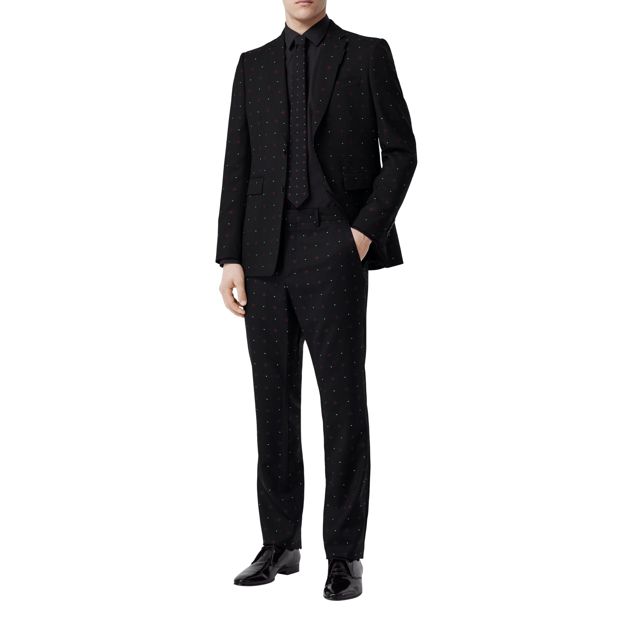 Pantalon de costume classique en laine et coton en fil coupé - Noir