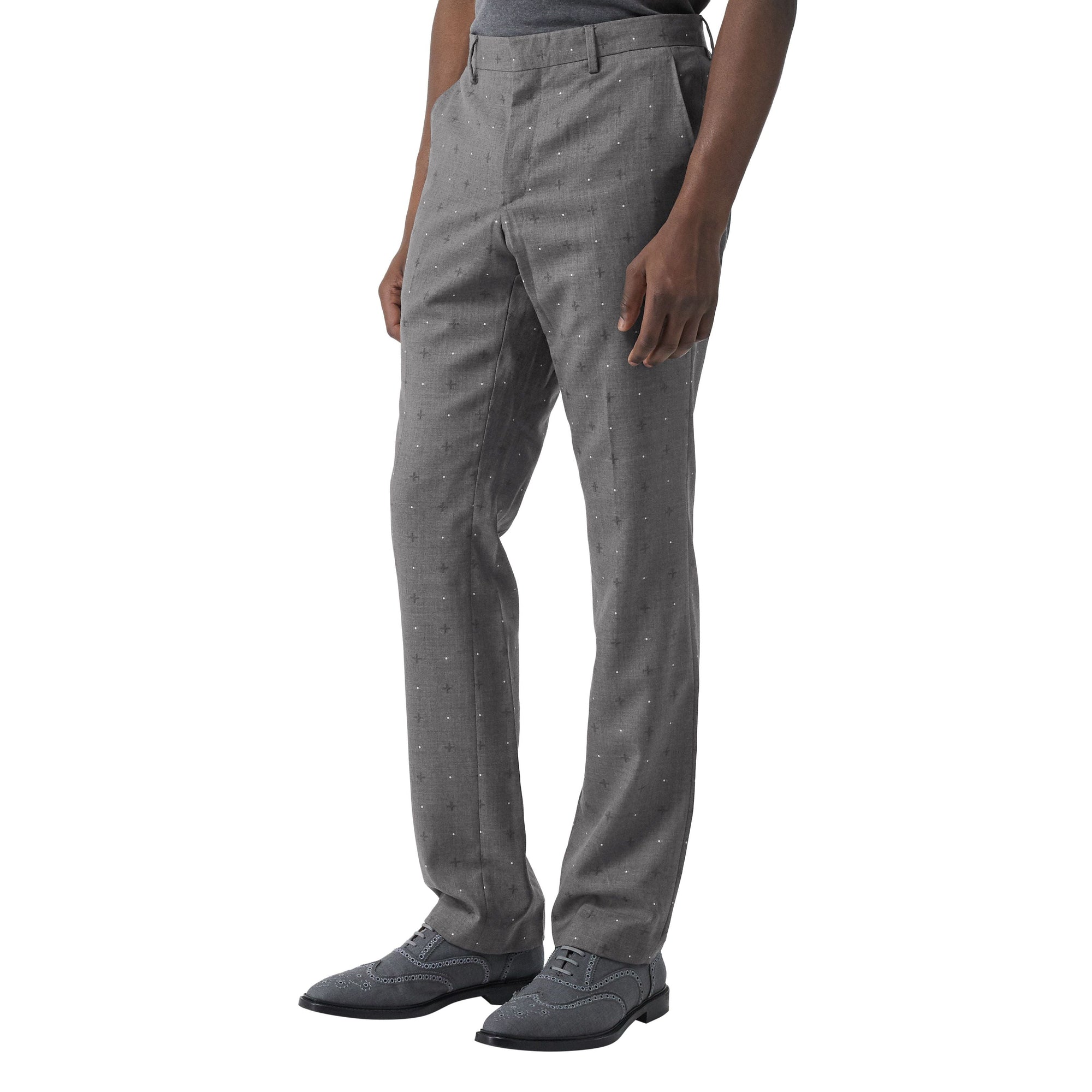 Pantalon de costume classique en laine et coton en fil coupé - Camaïeu de gris moyens
