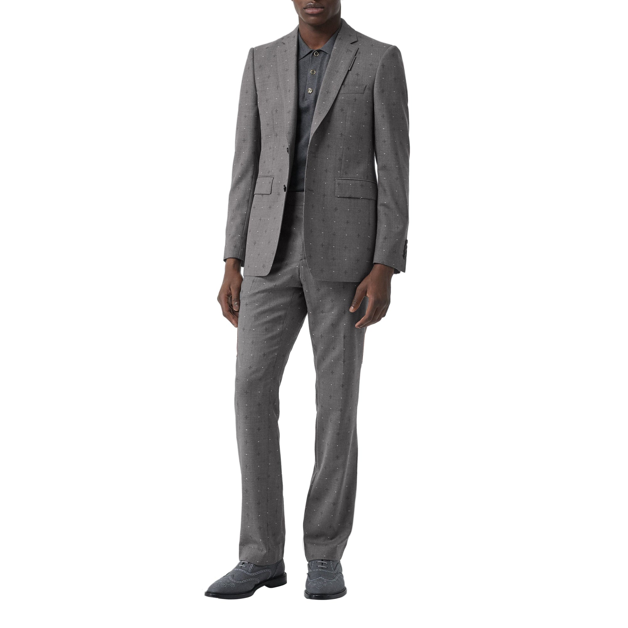 Pantalon de costume classique en laine et coton en fil coupé - Camaïeu de gris moyens