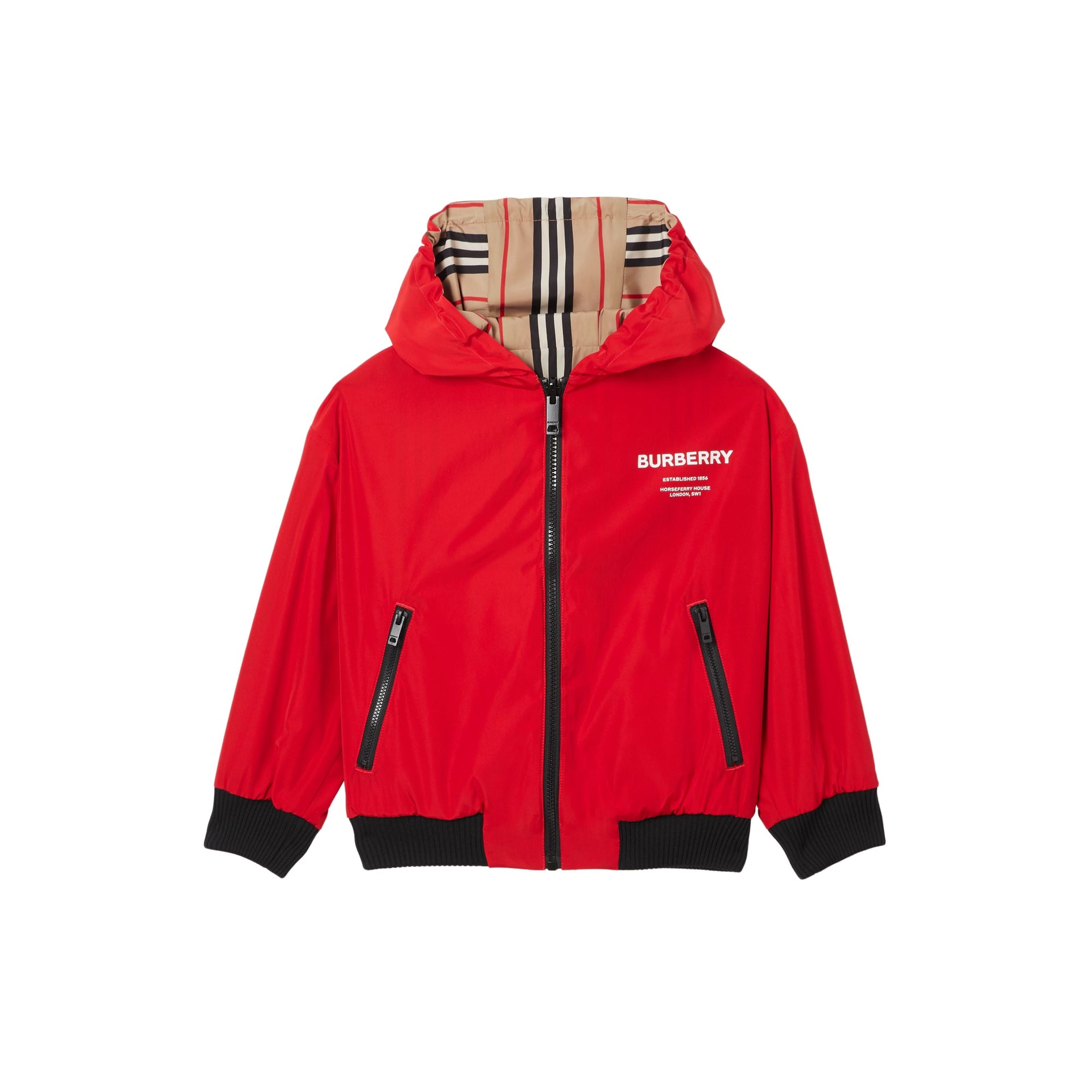 BRIGHT RED Veste à capuche réversible avec rayures iconiques