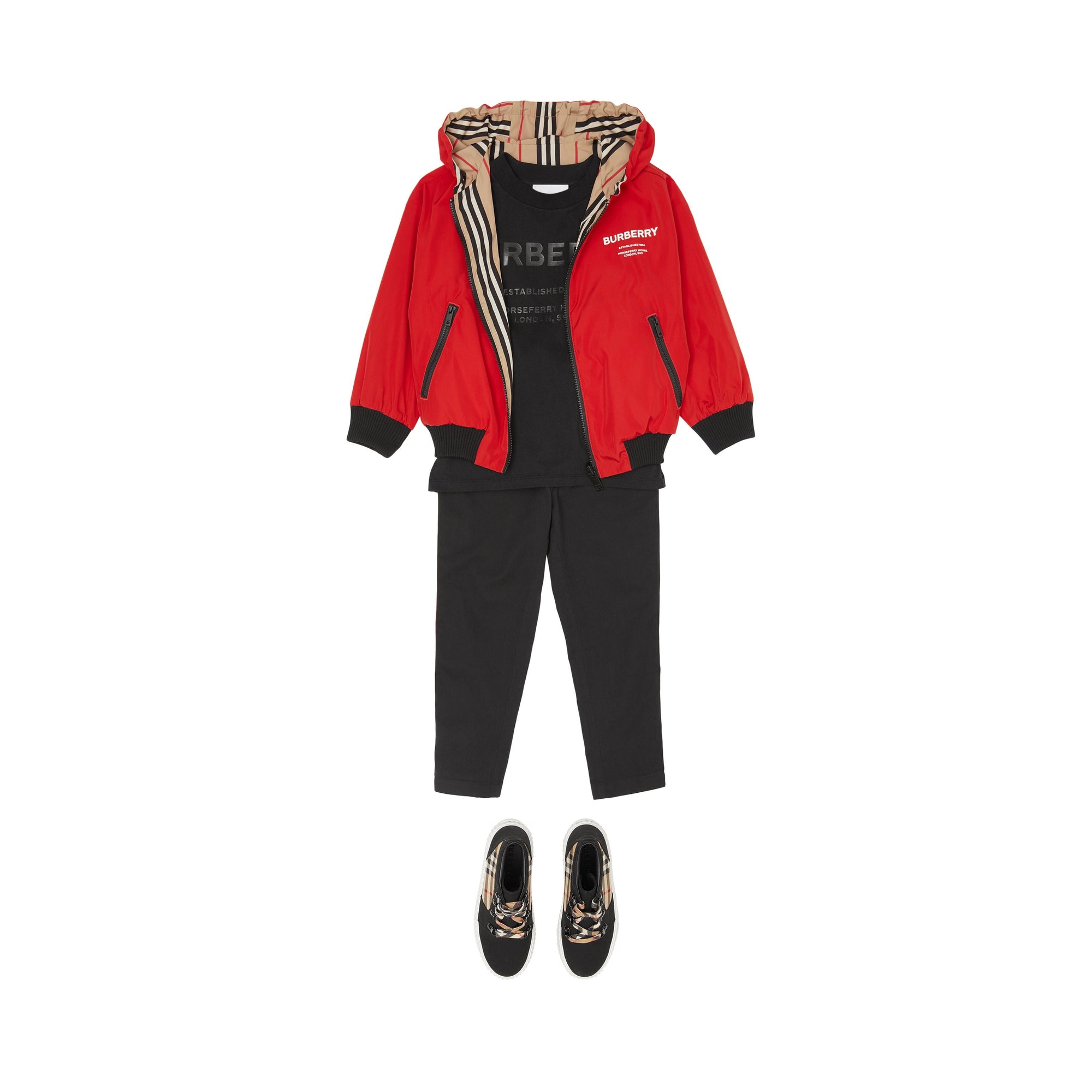 BRIGHT RED Veste à capuche réversible avec rayures iconiques