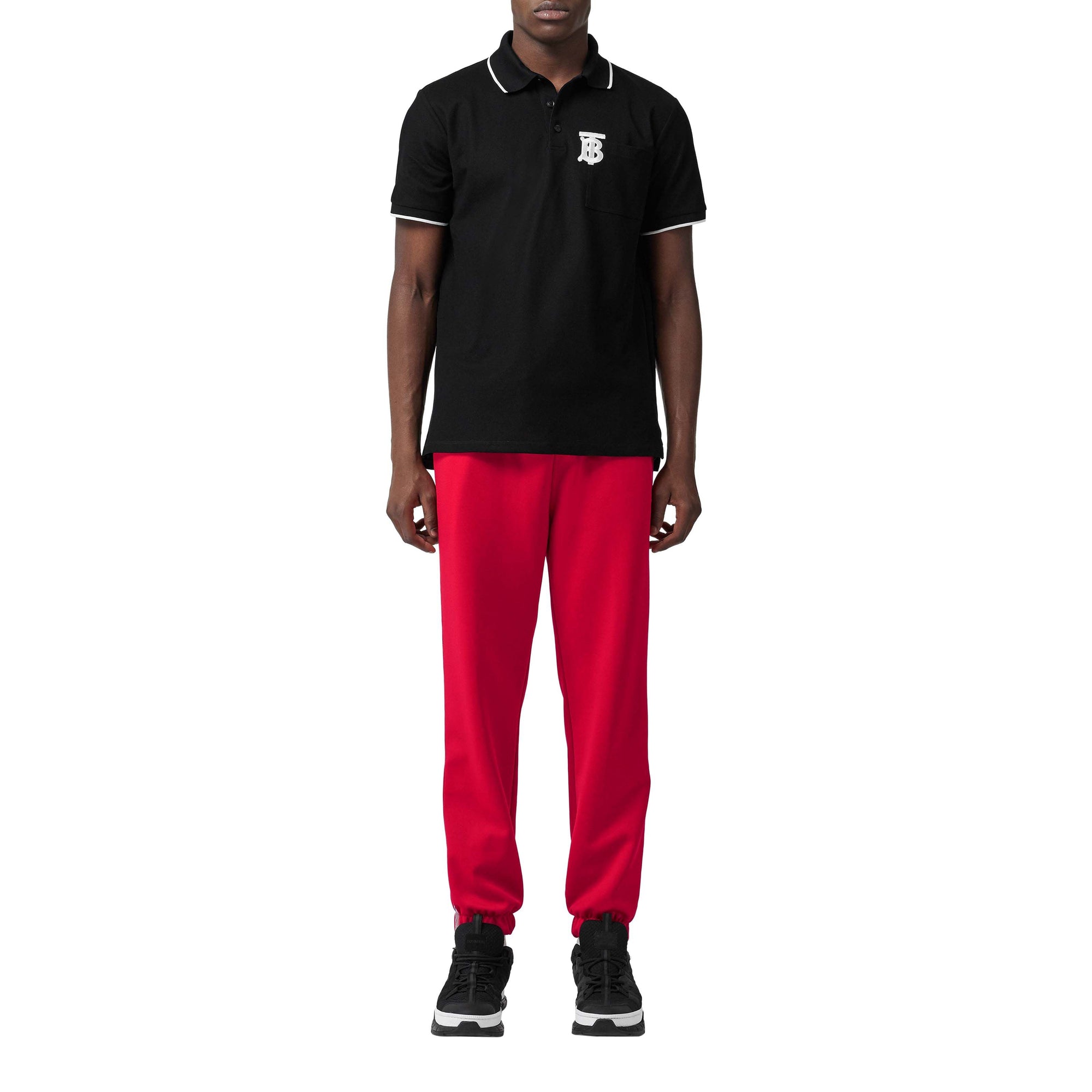 BLACK Polo à col en pointe en piqué de coton Monogram