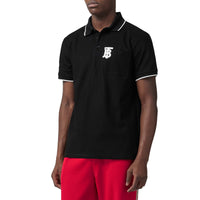 BLACK Polo à col en pointe en piqué de coton Monogram