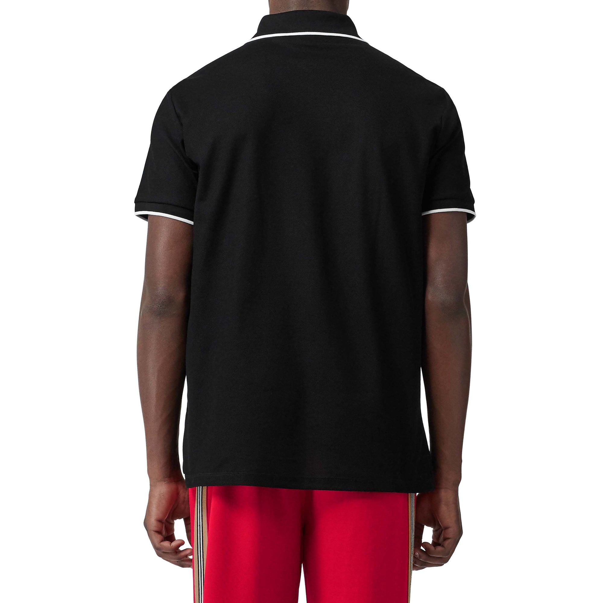 BLACK Polo à col en pointe en piqué de coton Monogram