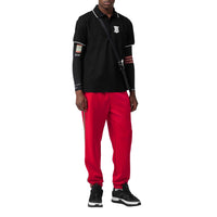 BLACK Polo à col en pointe en piqué de coton Monogram