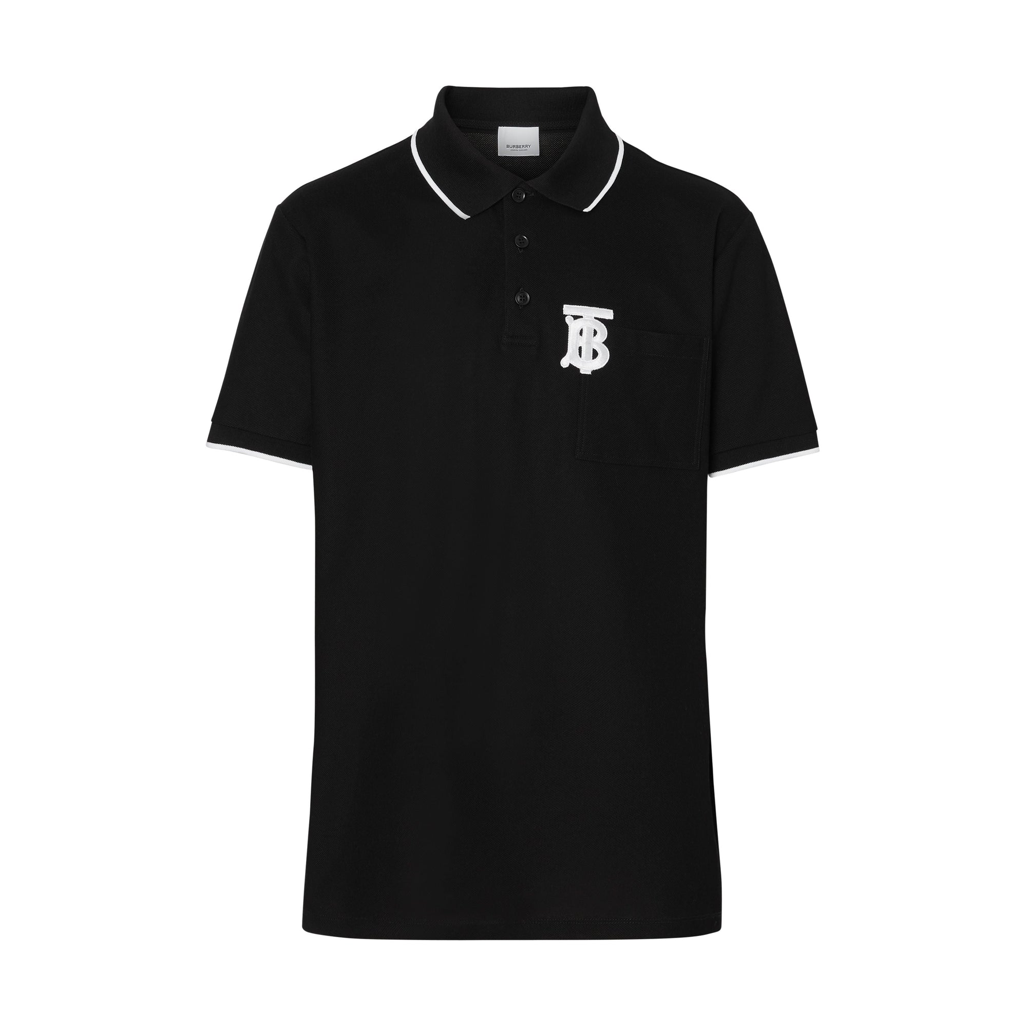 BLACK Polo à col en pointe en piqué de coton Monogram