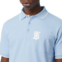 PALE BLUE Polo à col en pointe en piqué de coton Monogram