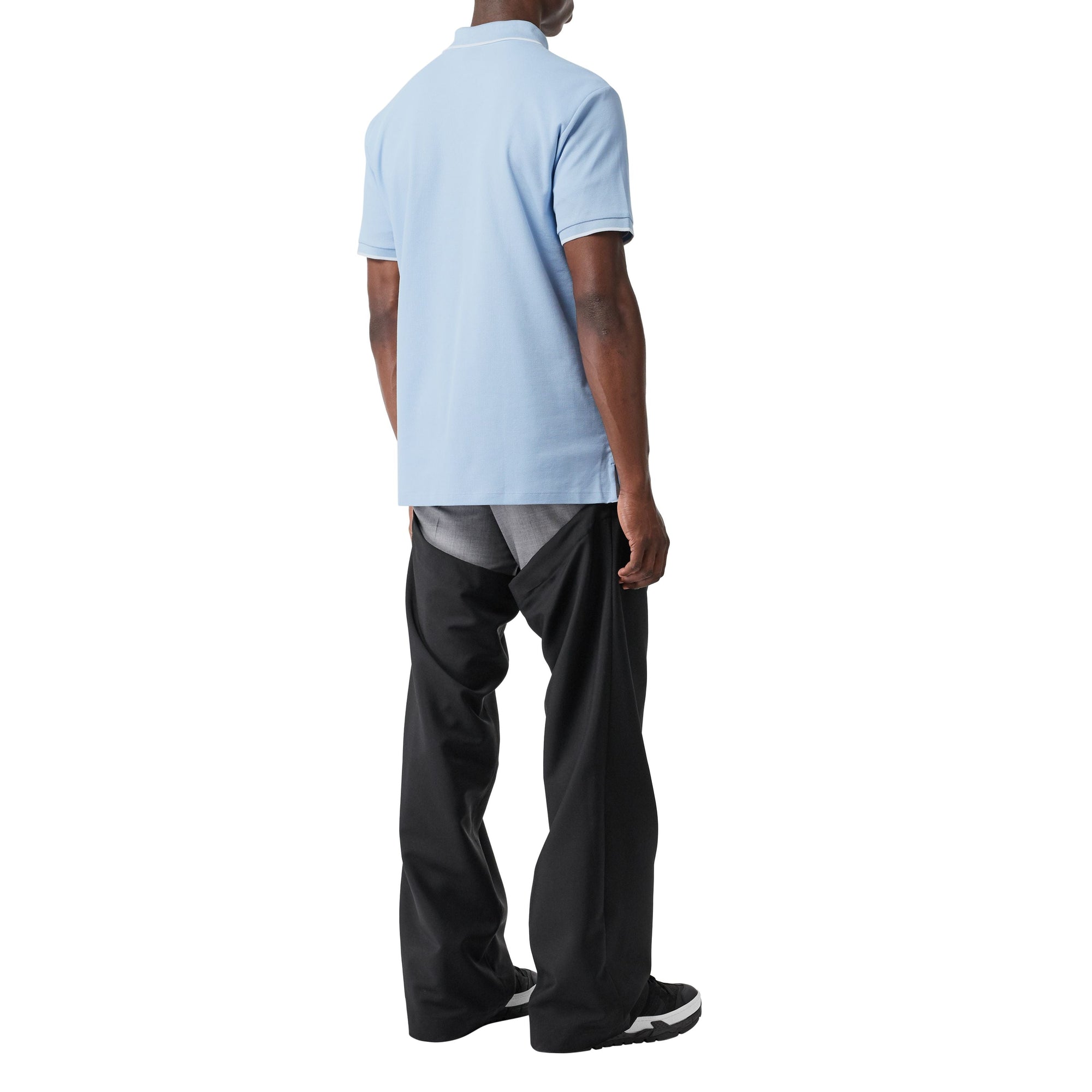 PALE BLUE Polo à col en pointe en piqué de coton Monogram