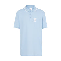 PALE BLUE Polo à col en pointe en piqué de coton Monogram