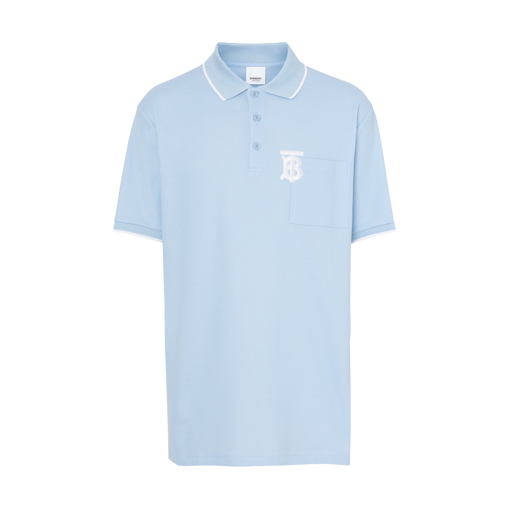 PALE BLUE Polo à col en pointe en piqué de coton Monogram