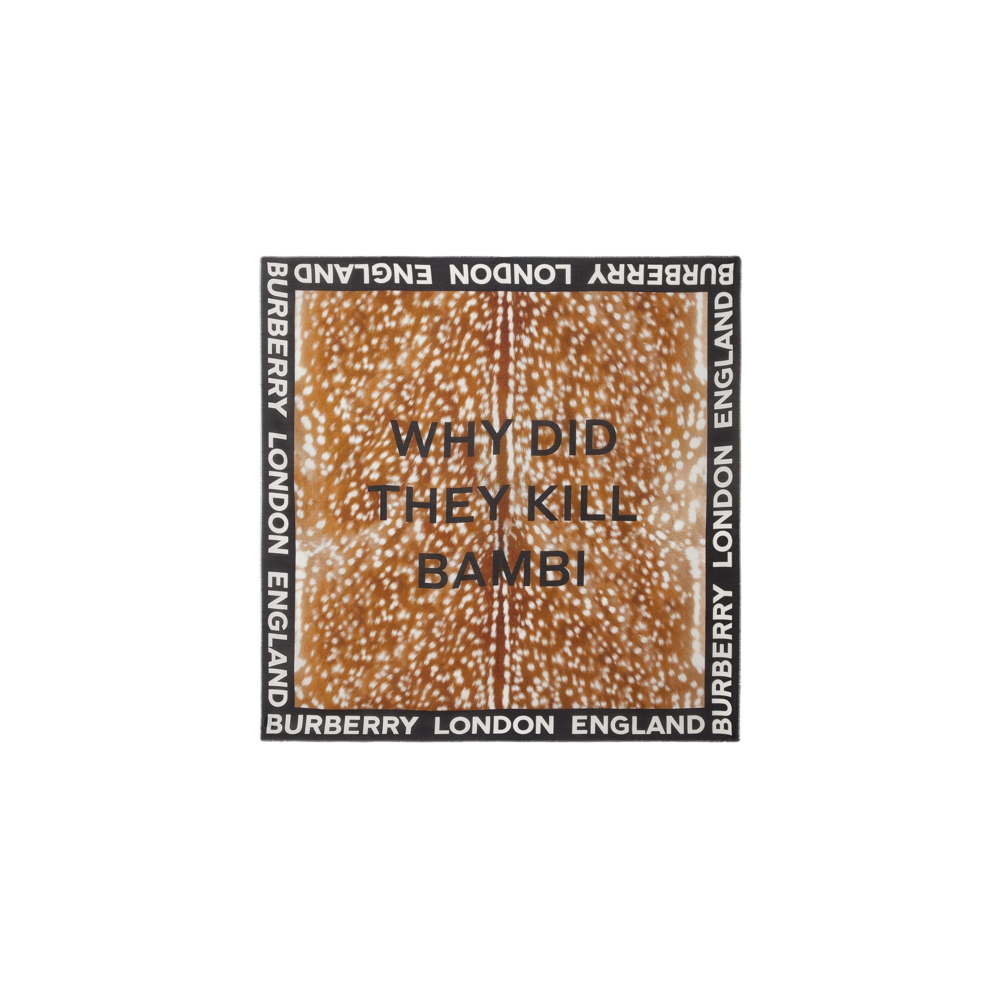 Grand carré de coton et soie avec imprimé daim et slogan - Marron