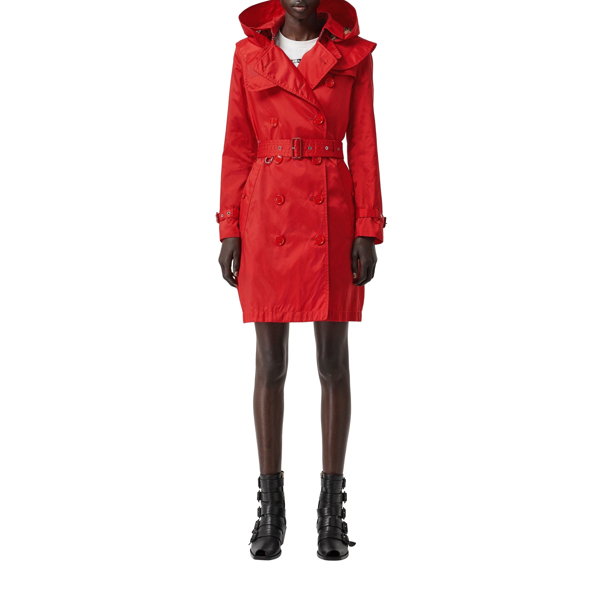 Trench en econyl® avec capuche amovible - Rouge vif