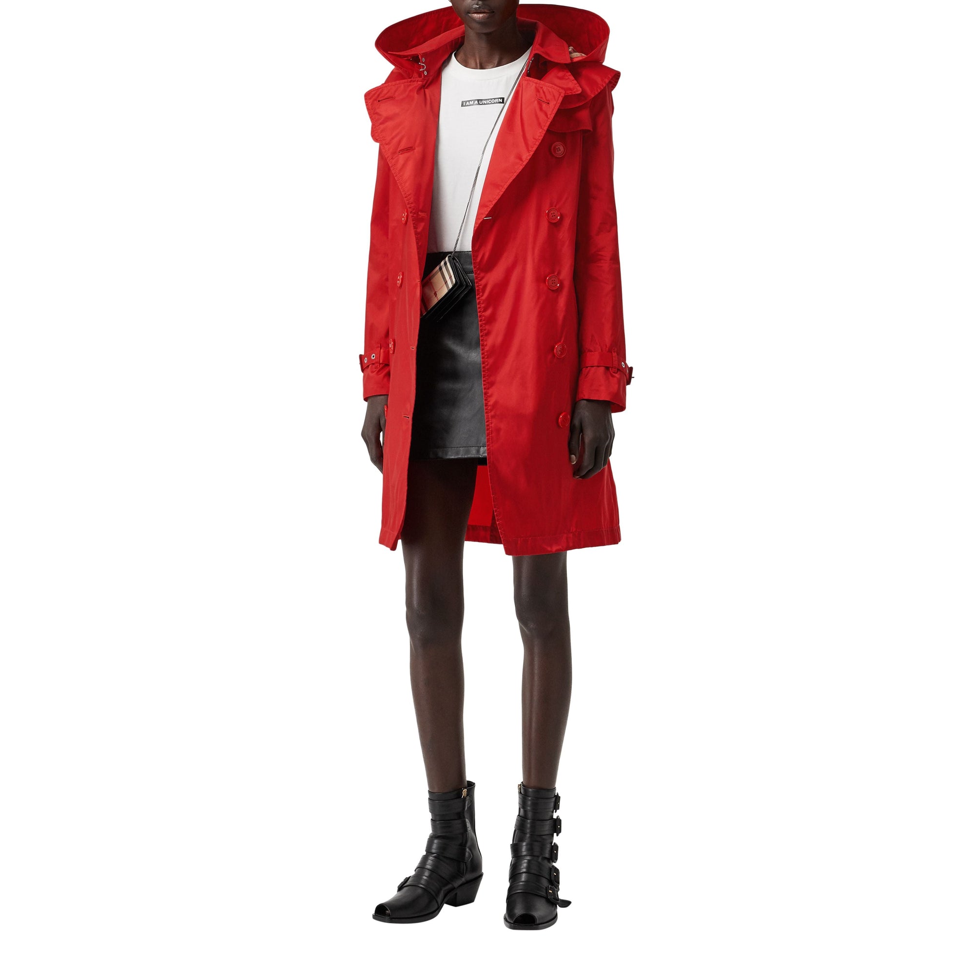 Trench en econyl® avec capuche amovible - Rouge vif