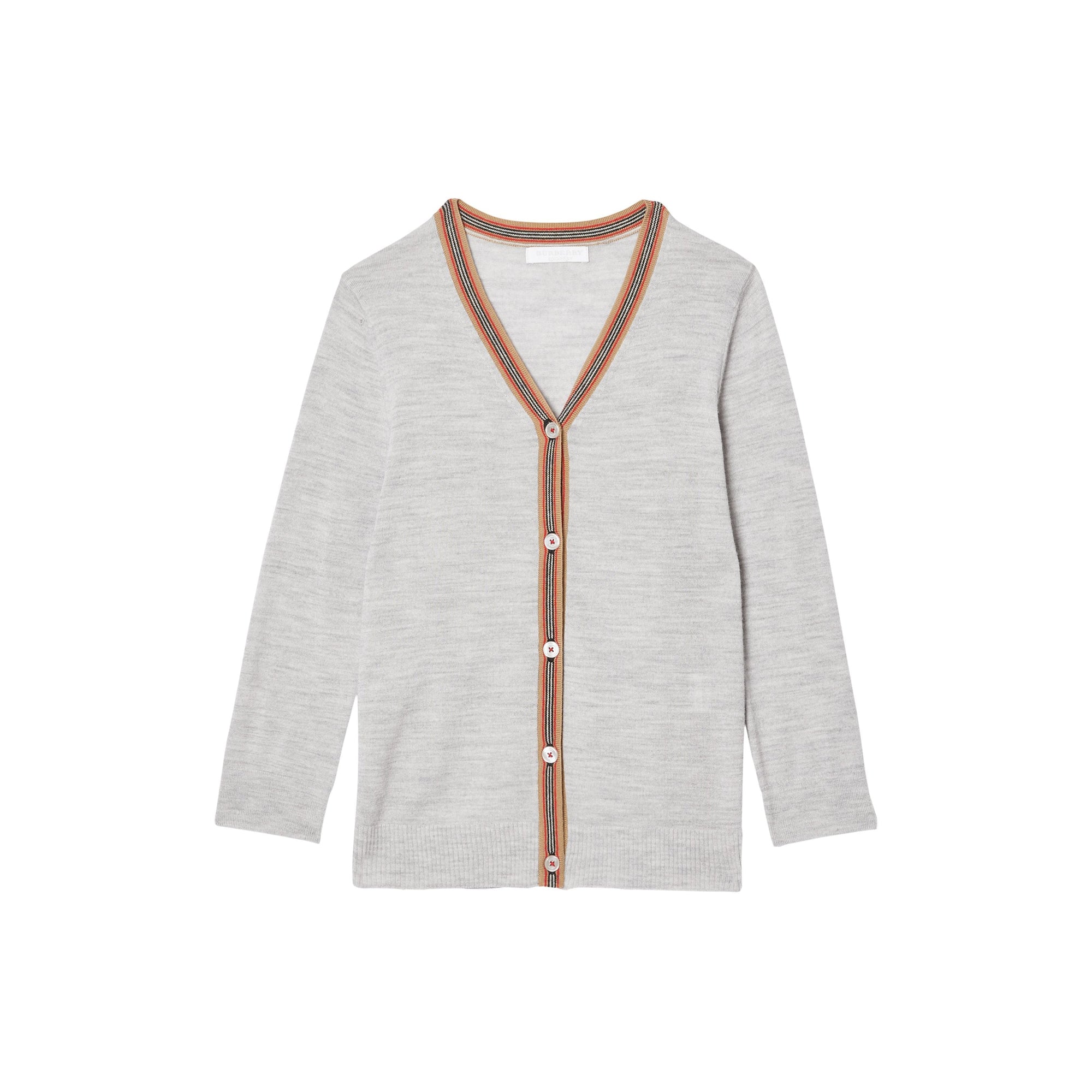 Cardigan en laine mérinos à rayures iconiques - Camaïeu de gris clairs