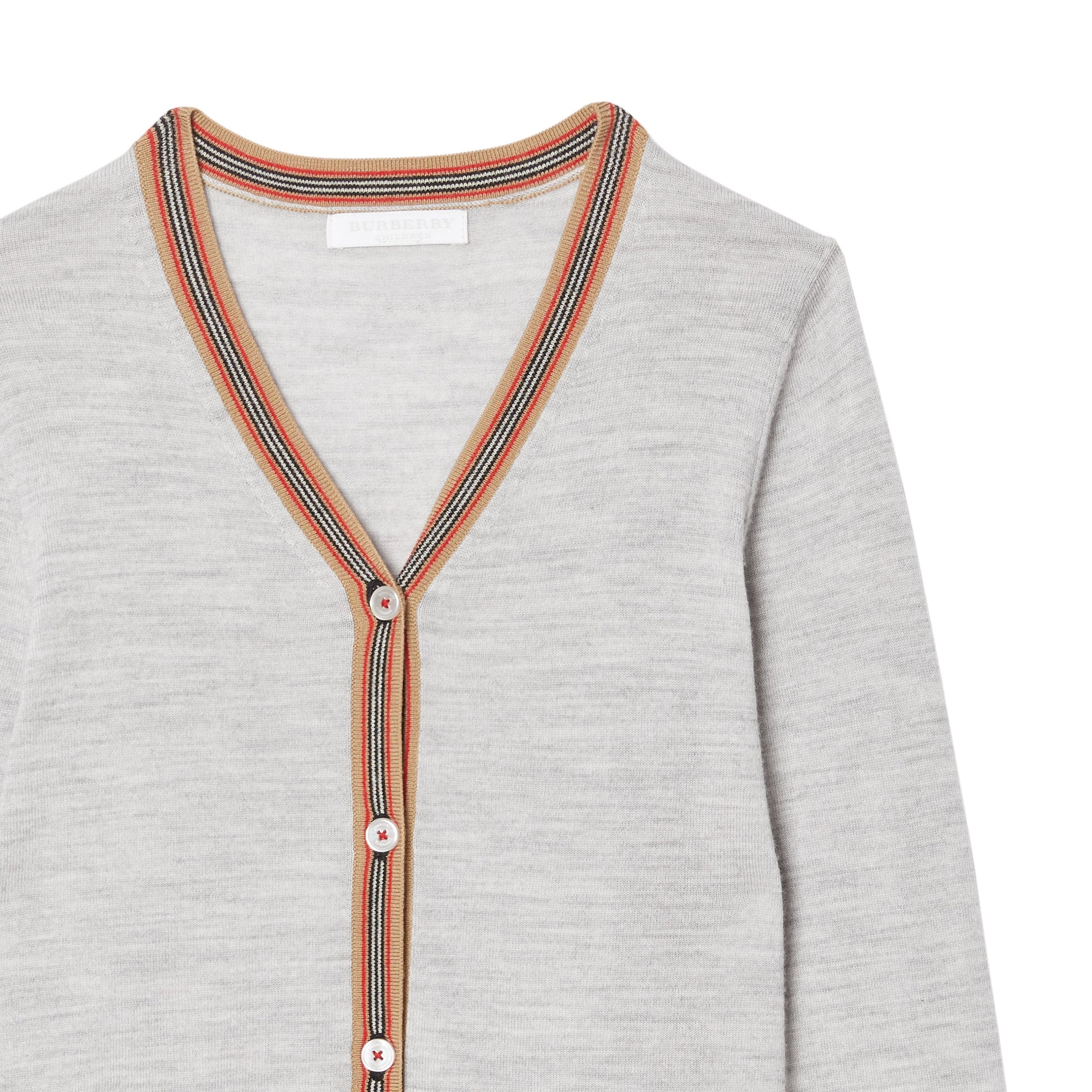 Cardigan en laine mérinos à rayures iconiques - Camaïeu de gris clairs