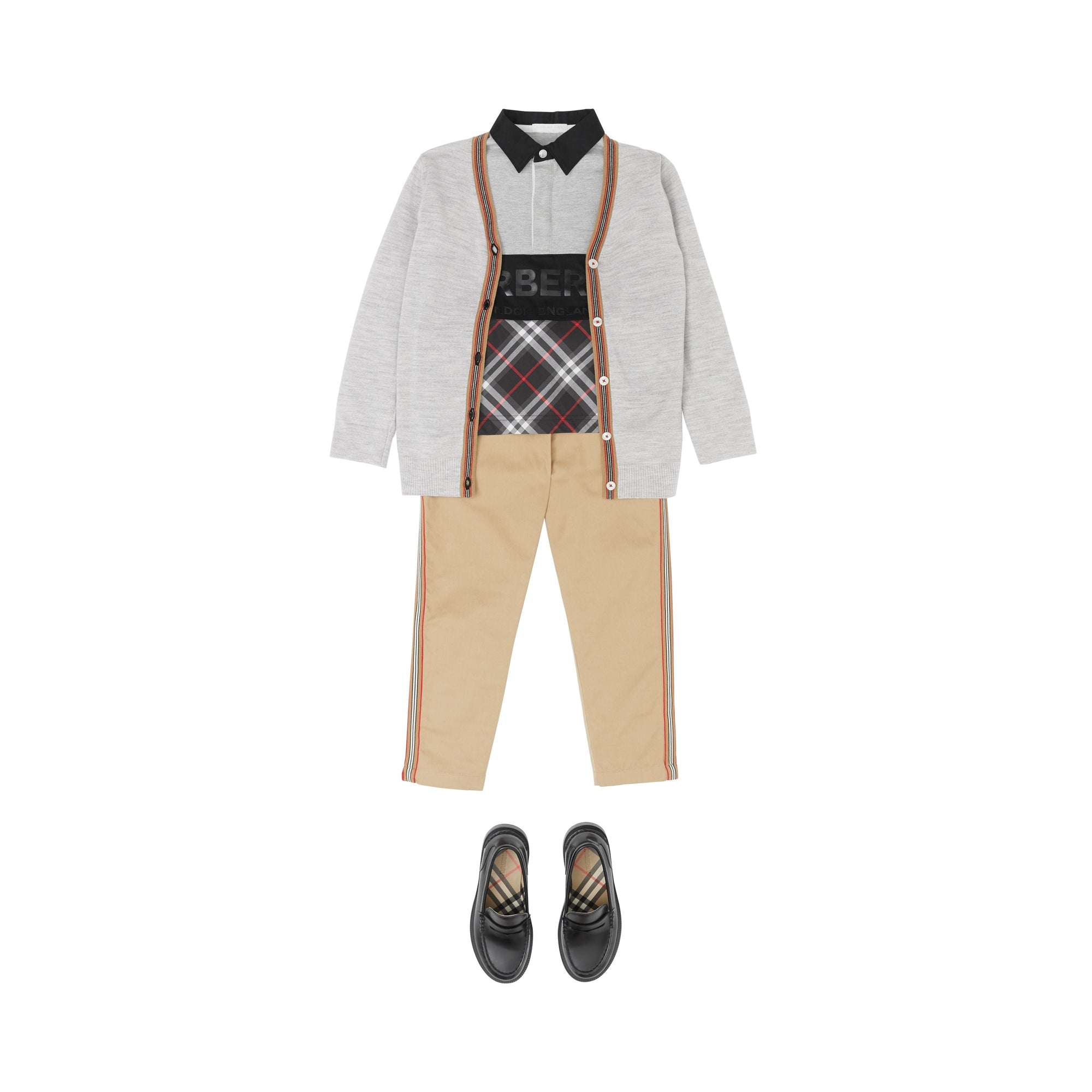 Cardigan en laine mérinos à rayures iconiques - Camaïeu de gris clairs
