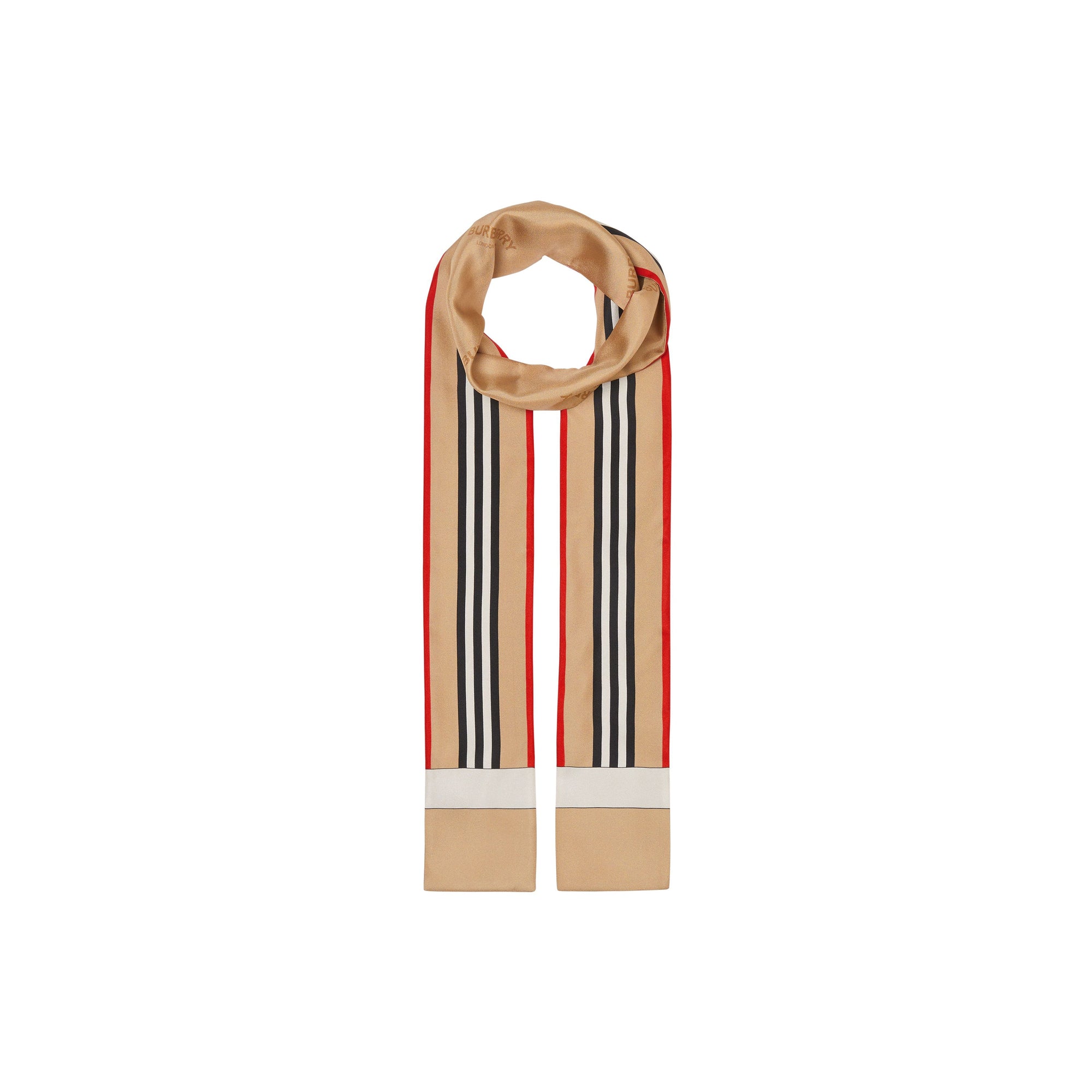 Foulard ultrafin en soie à rayures iconiques - Beige d'Archive