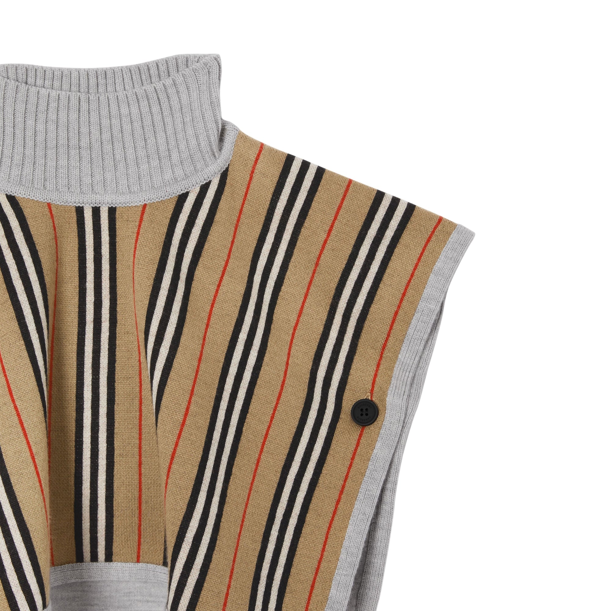 Poncho réversible en jacquard de laine mérinos et à rayures iconiques - Beige d'archive