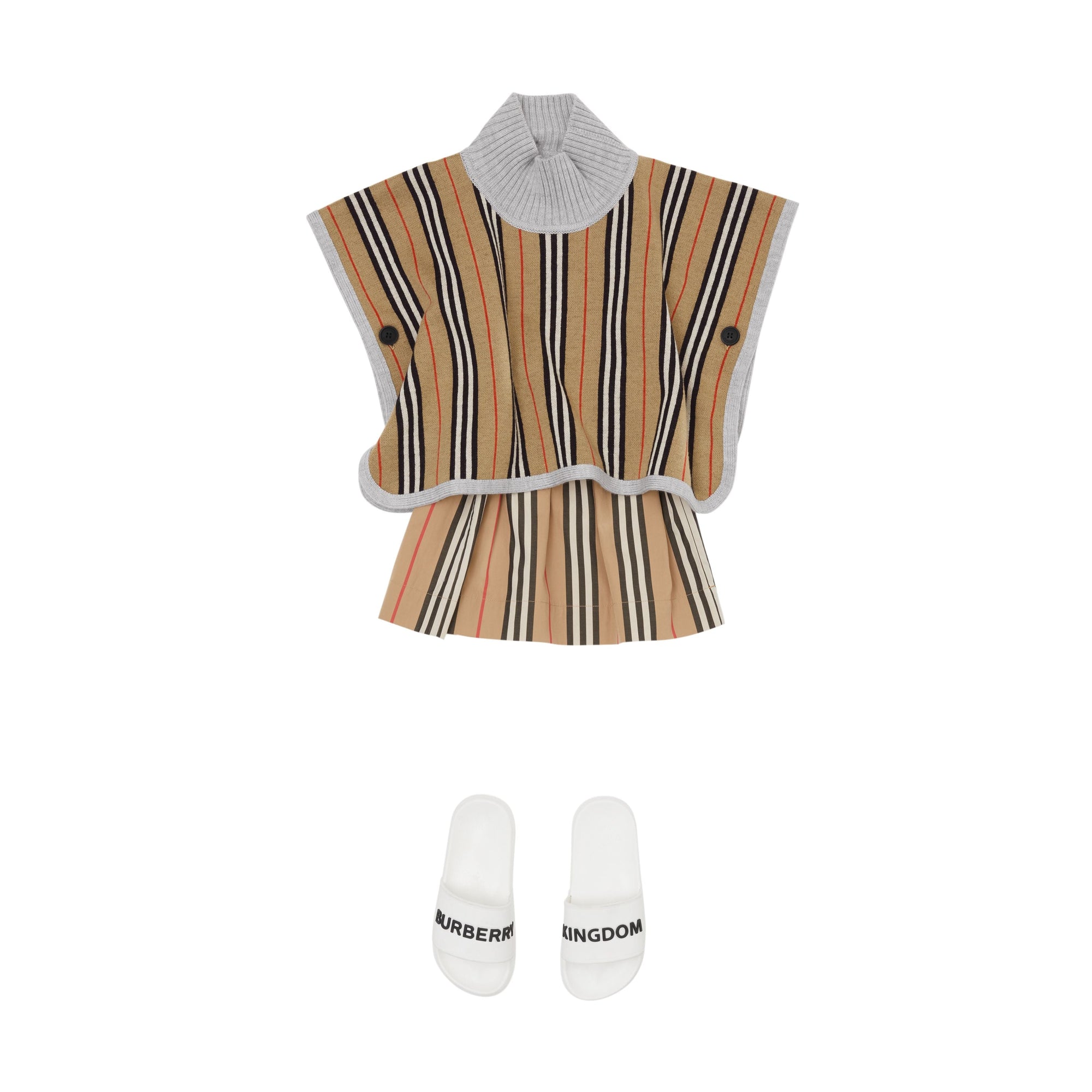 Poncho réversible en jacquard de laine mérinos et à rayures iconiques - Beige d'archive