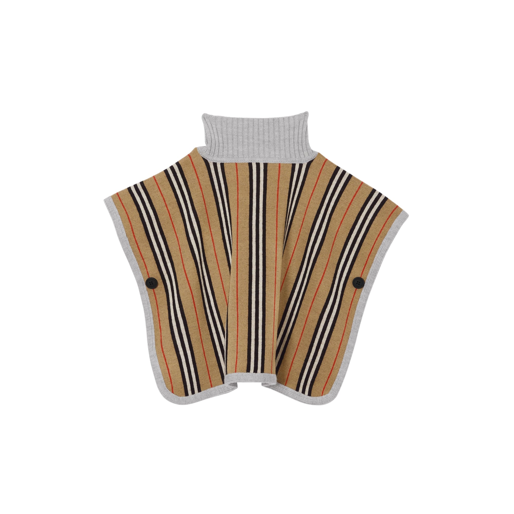 Poncho réversible en jacquard de laine mérinos et à rayures iconiques - Beige d'archive