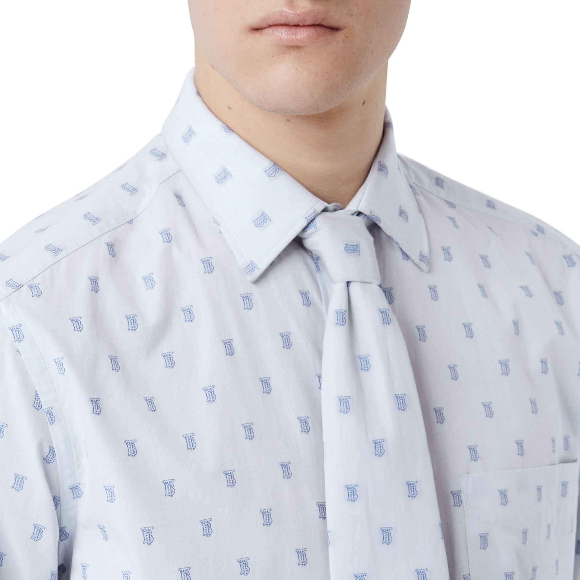 Ensemble chemise et cravate en coton monogram et fil coupé - Bleu pâle