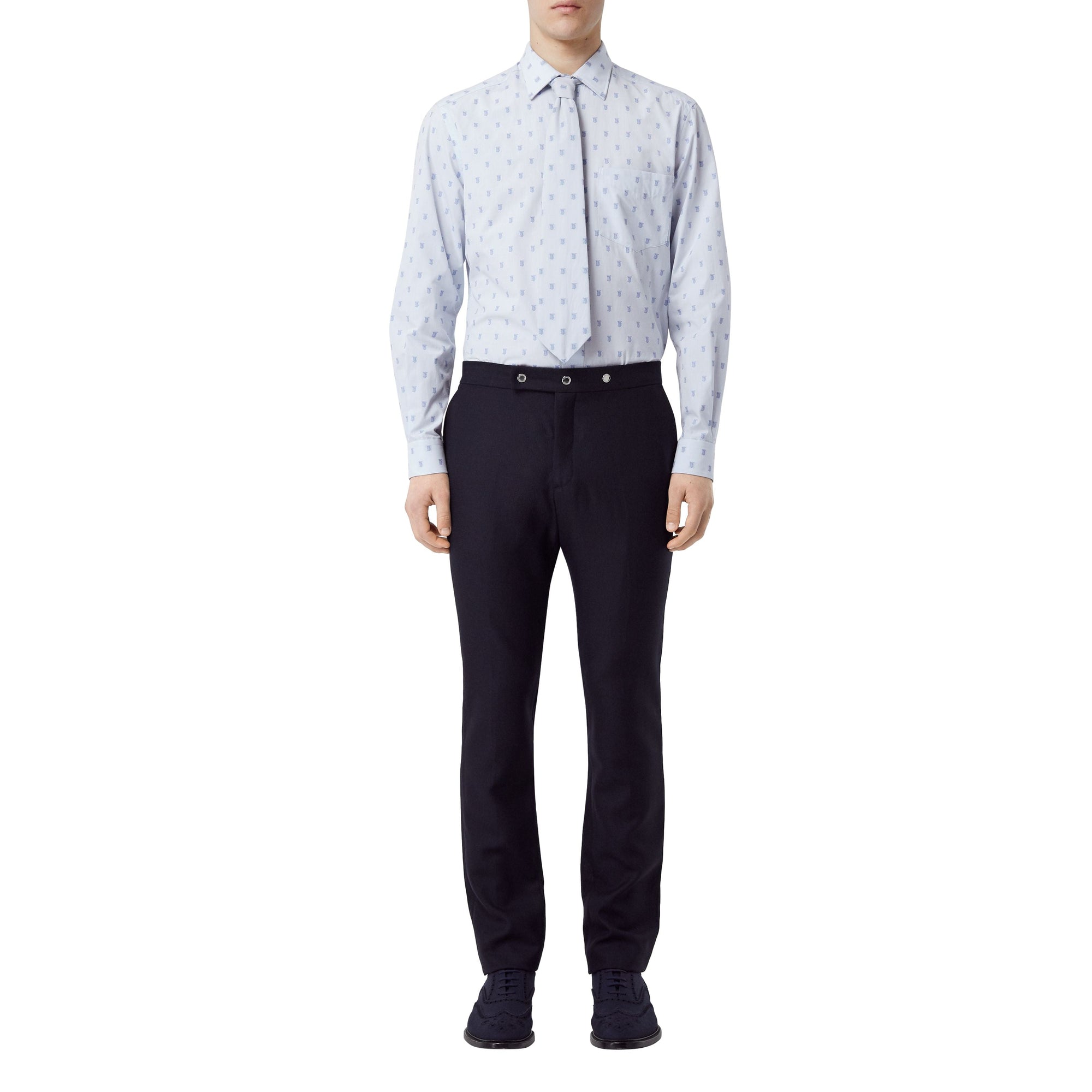 Ensemble chemise et cravate en coton monogram et fil coupé - Bleu pâle