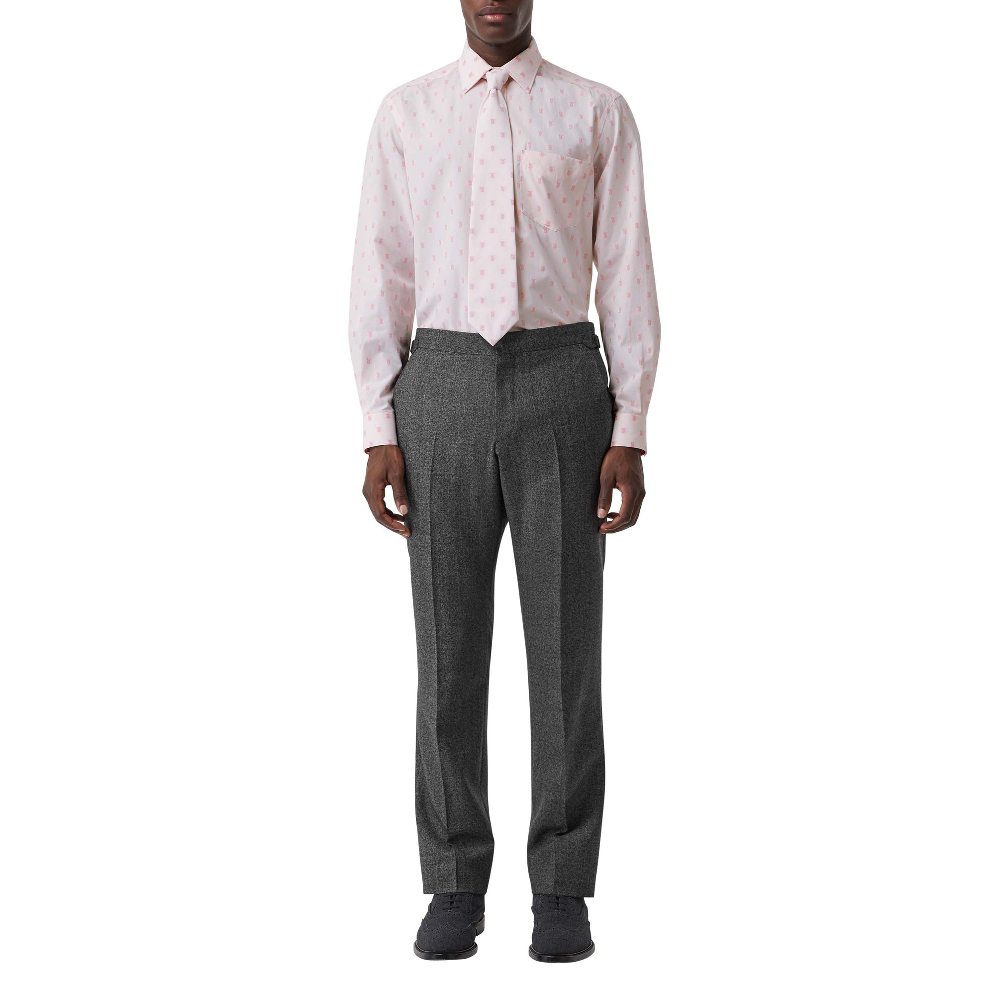 Ensemble chemise et cravate en coton monogram et fil coupé - Rose albâtre